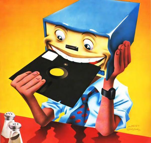 A computer eating a floppy disk