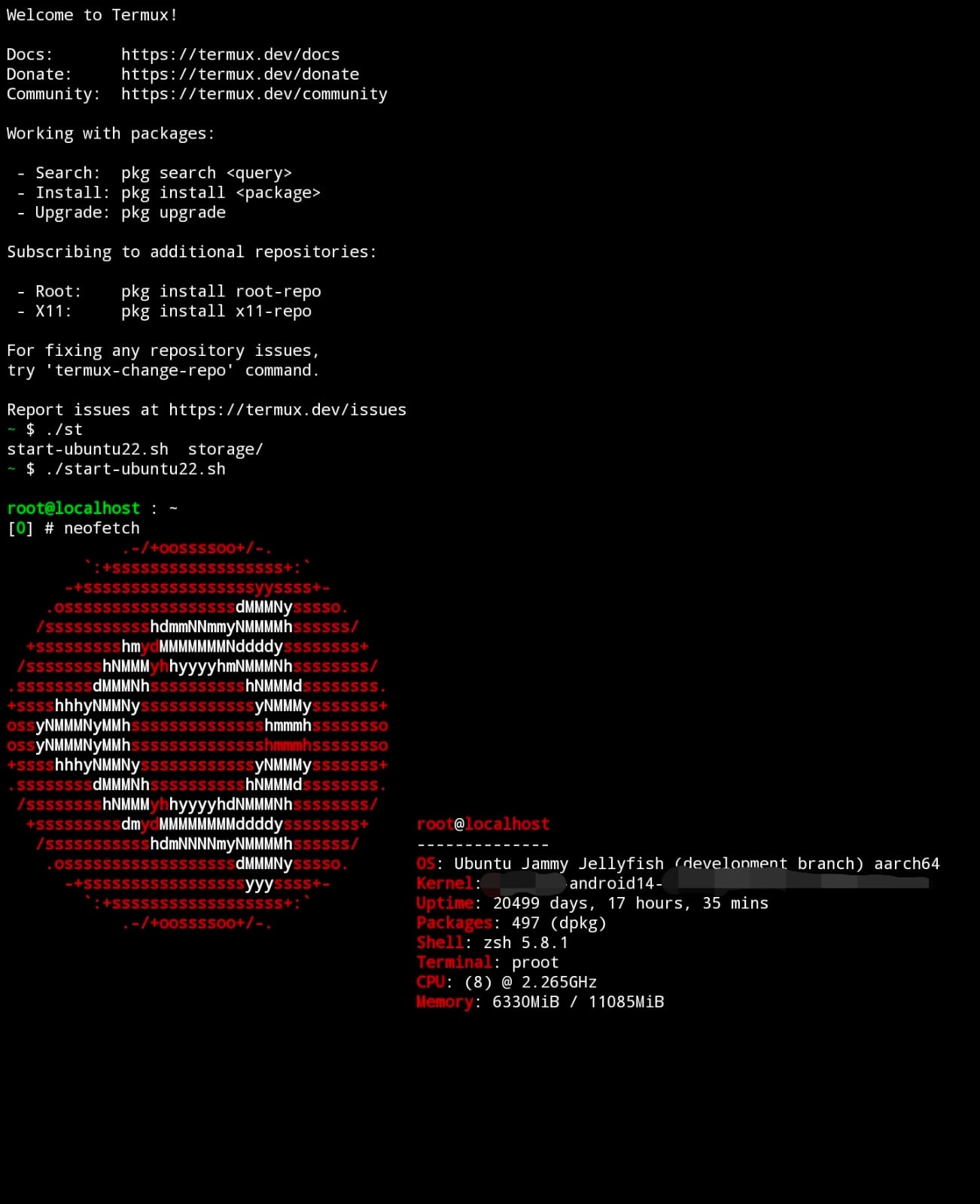Termux displaying Star Wars entirely made from ASCII art.
